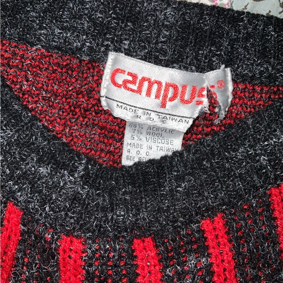 vintage knit sweater red quilt‎ star snowflake striped L - Picture 5 of 7